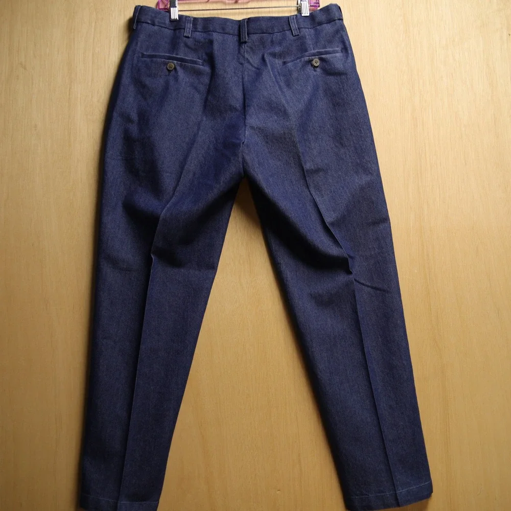 Mens Indigo Blue Denim Trousers Straight Leg Creased Casual Pants 35x29